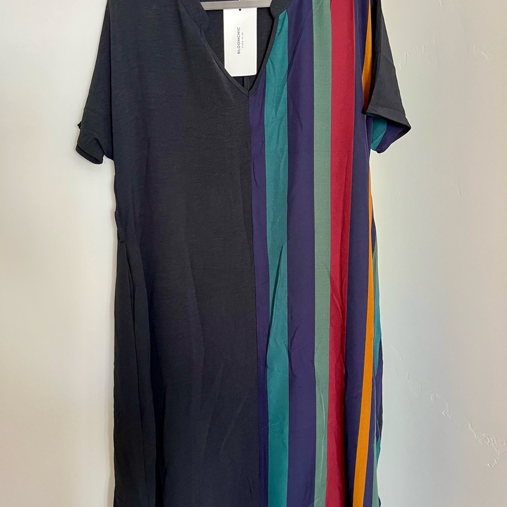 NWT~Multicolor Striped V-Neck Dress